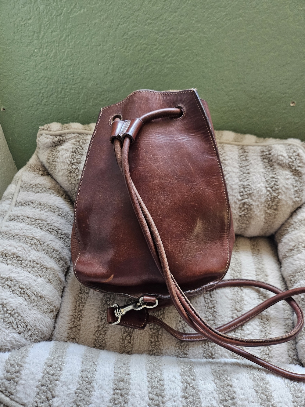 Dooney & Bourke Brown Leather Drawstring Sling Bag - Picture 5 of 5